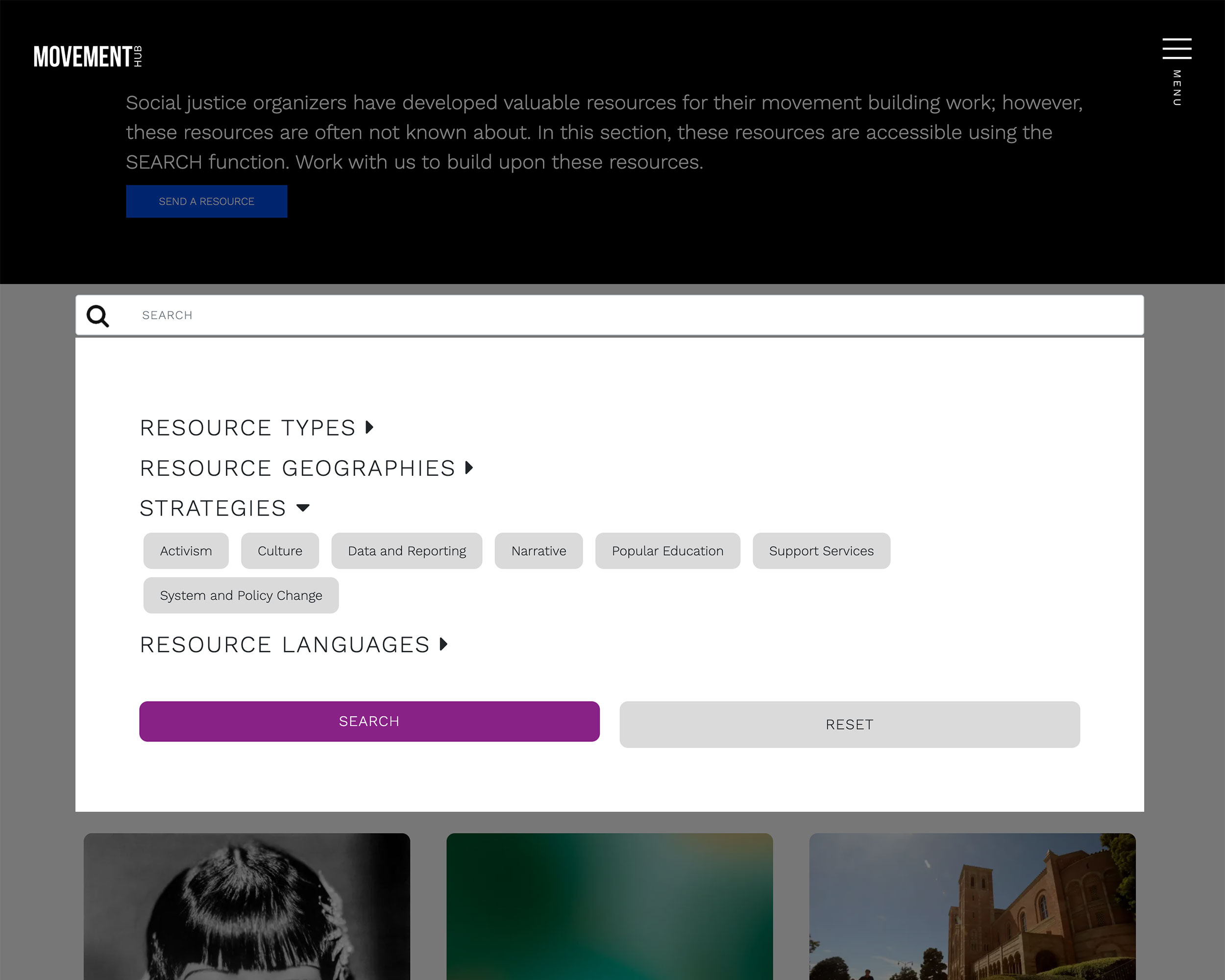 A screenshot of Movement Hub site on a desktop browser - resource view