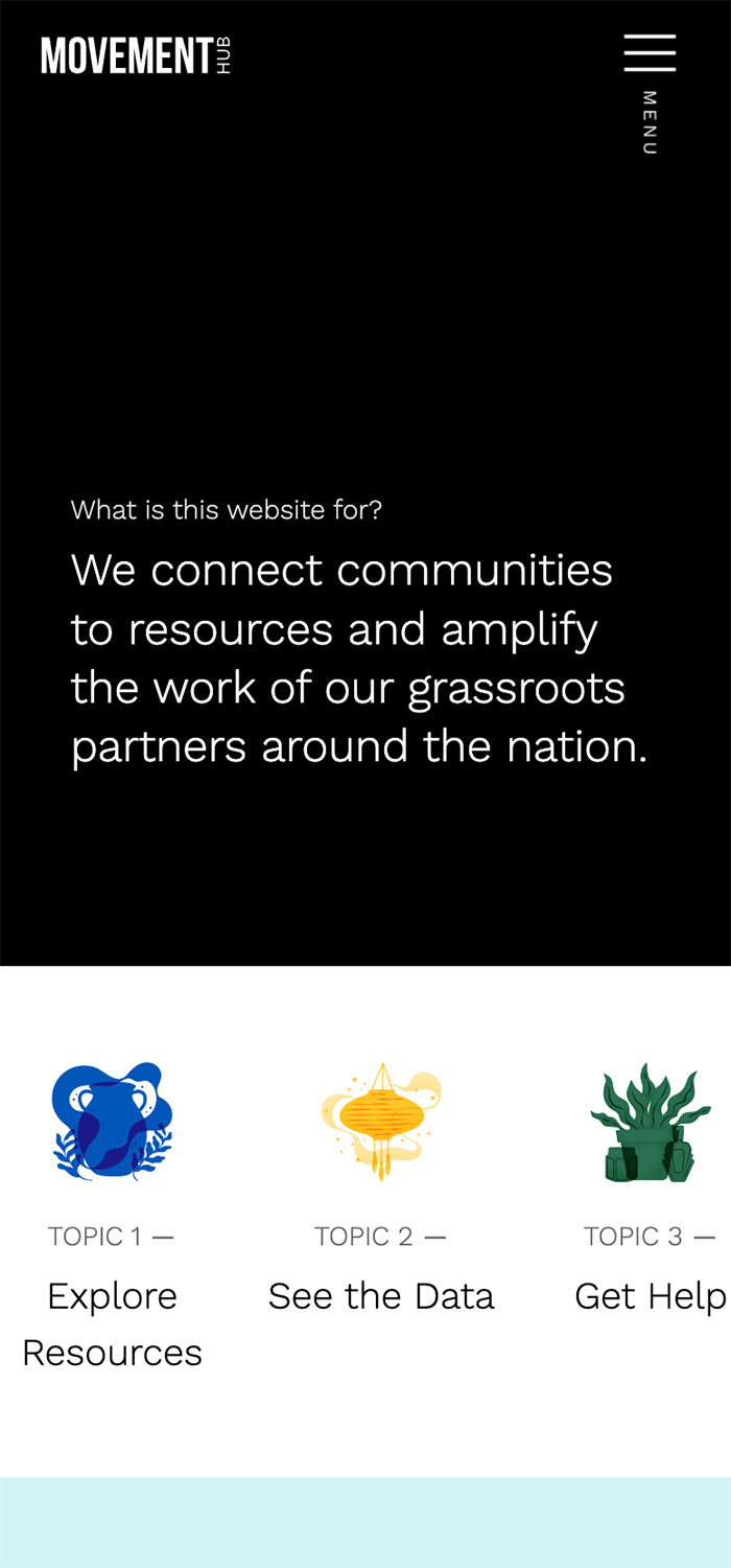 A screenshot of Movement Hub site on a mobile browser
