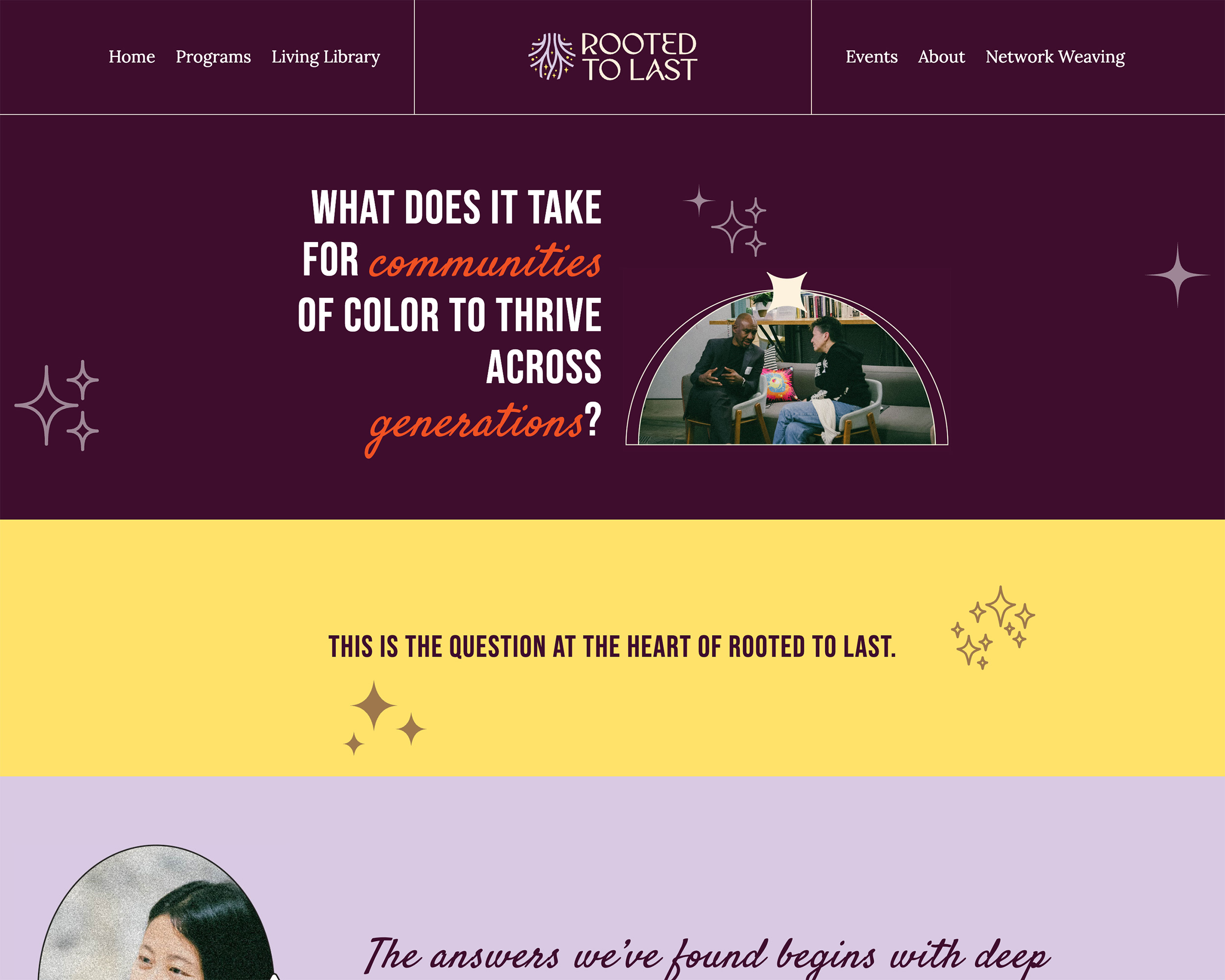 A screenshot of the Rooted to last website after 2025 redevelopment (desktop)